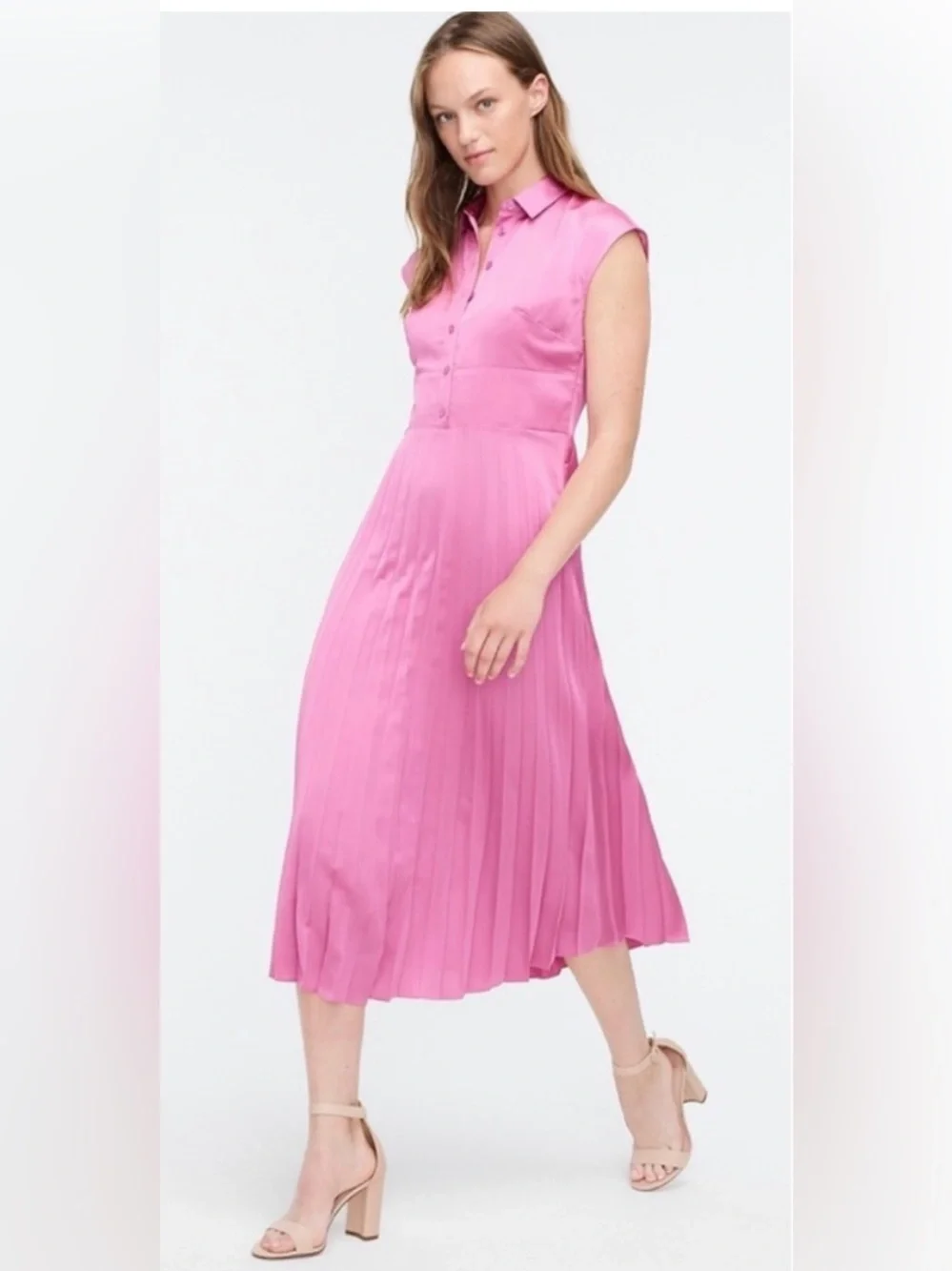 J crew midi pleated skirt shirt dress pink size 4 NWT.